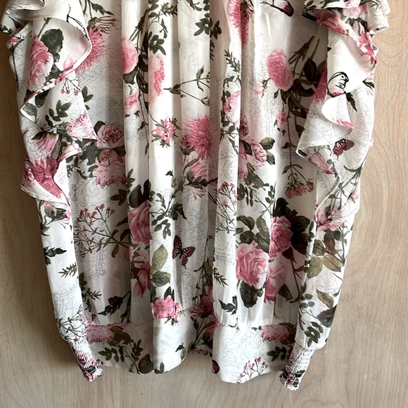 Black Rainn Women’s Floral Ruffle Top.  Sz: L - Picture 6 of 11